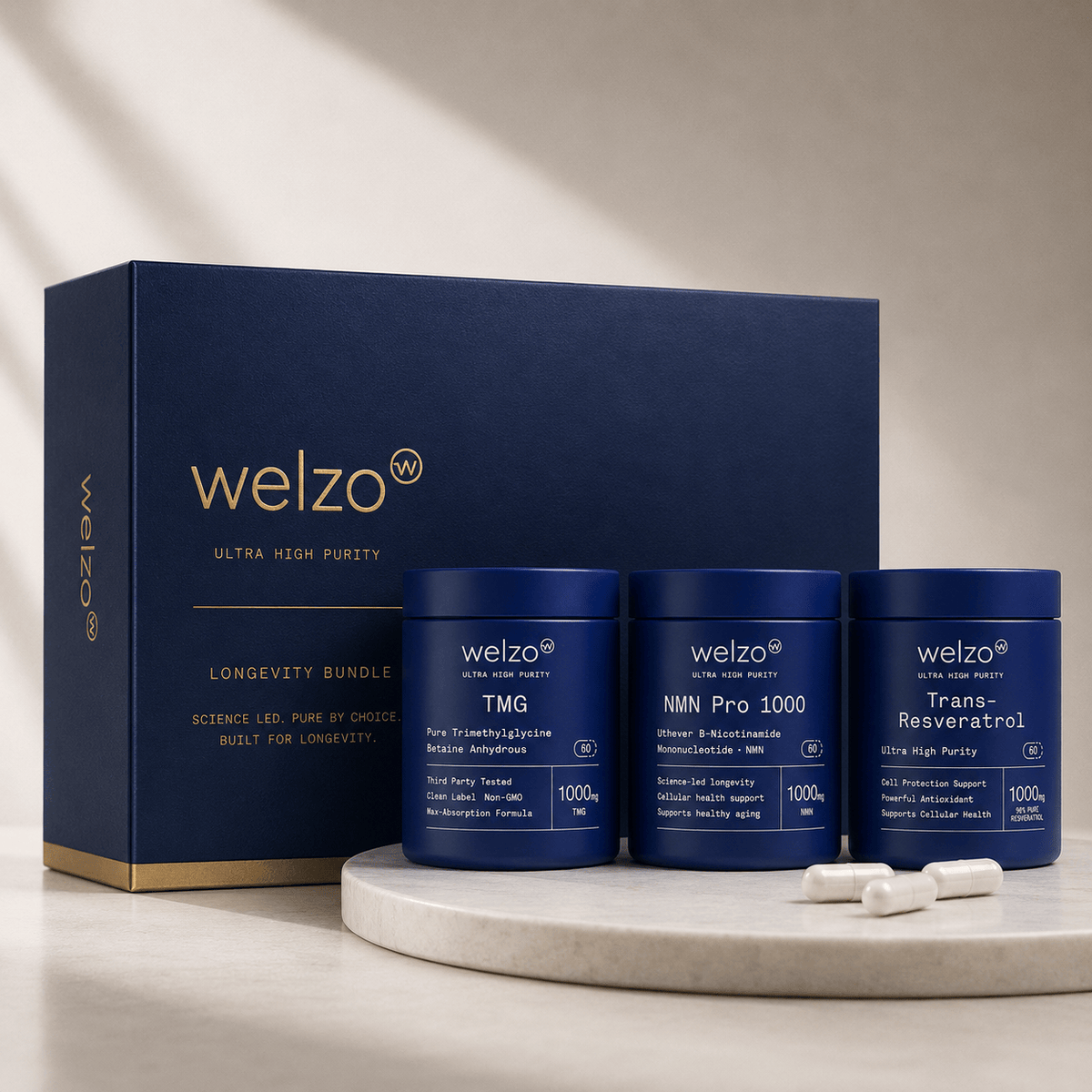 Welzo Ultra Purity Longevity Protocol Stack NMN resveratrol TMG