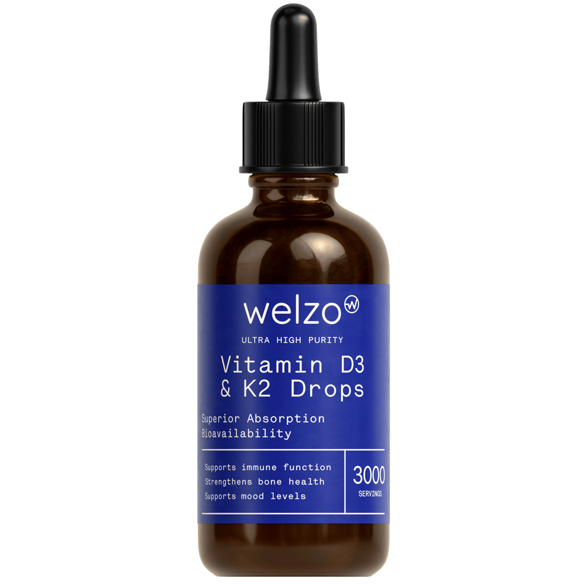 Welzo Ultra Purity Vitamin D3 plus K2 MK-7 liquid drops