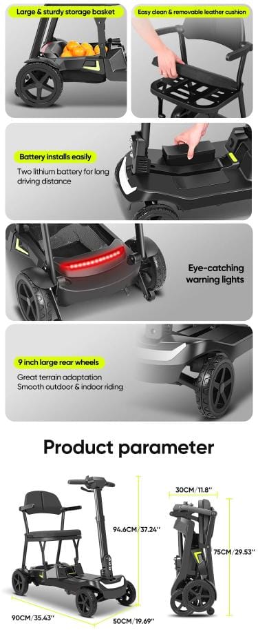 Welzo FreeFold X Lightweight 16KG Foldable Mobility Scooter – Portable Electric Scooter, Lithium Battery, 30km Range - 18