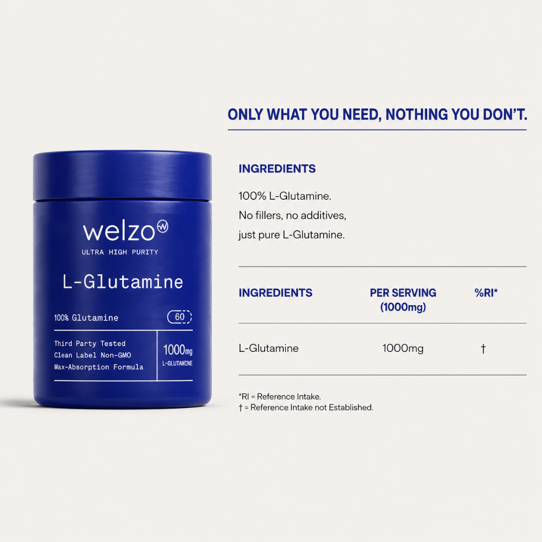 Welzo Ultra Purity L-Glutamine amino acid capsules for gut and recovery – view 5