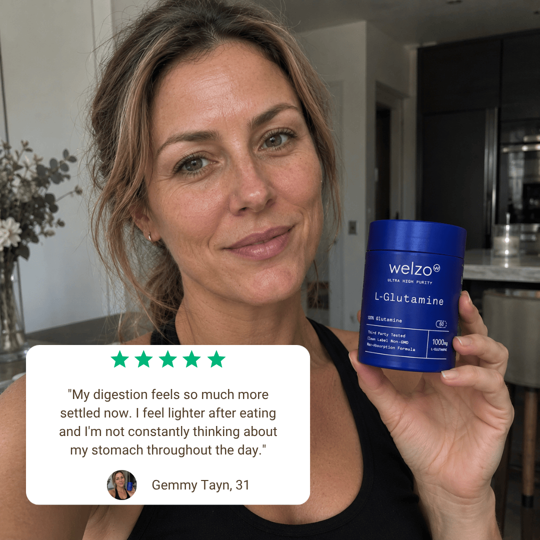Welzo Ultra Purity L-Glutamine amino acid capsules for gut and recovery – view 7