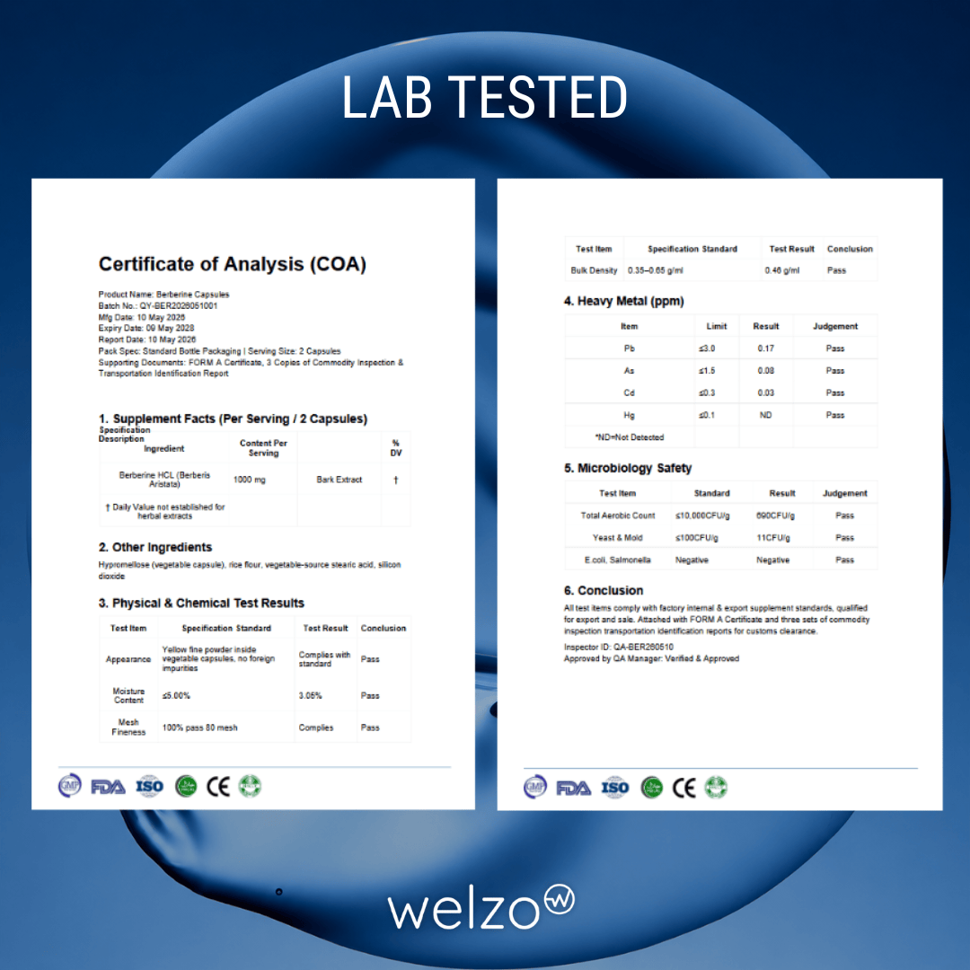 Welzo Ultra Purity Berberine with inulin metabolic support capsules – view 4