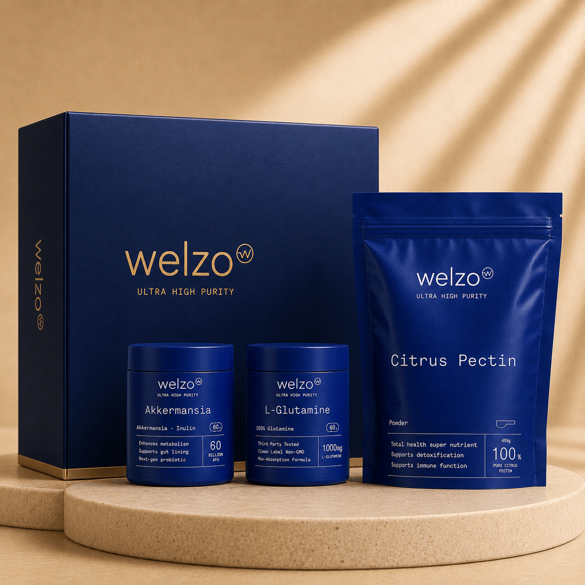 Welzo Ultra Purity Gut Reset bundle akkermansia L-glutamine citrus pectin