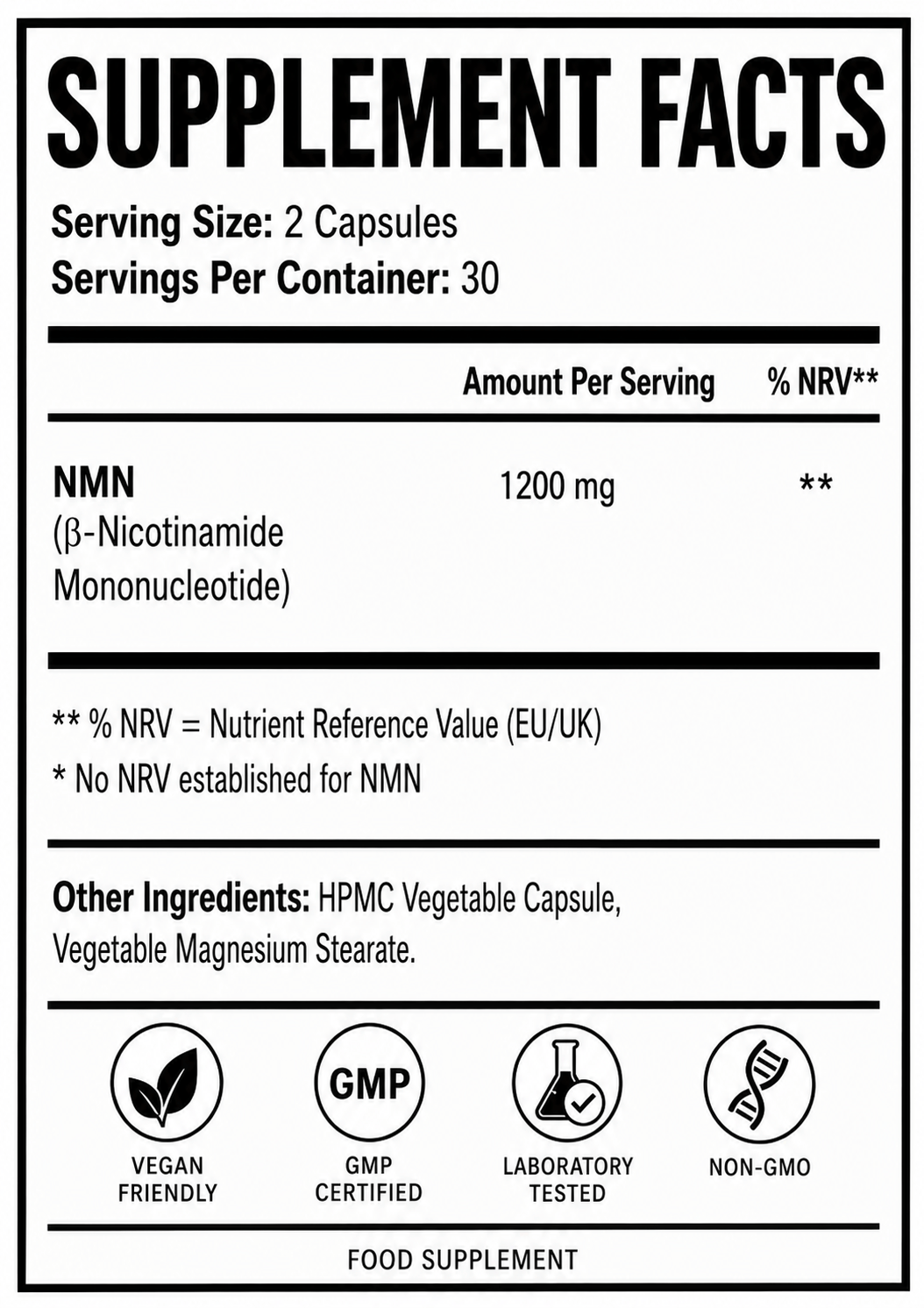 Welzo Ultra Purity NMN Pro 1200mg max strength NAD+ capsules – view 15