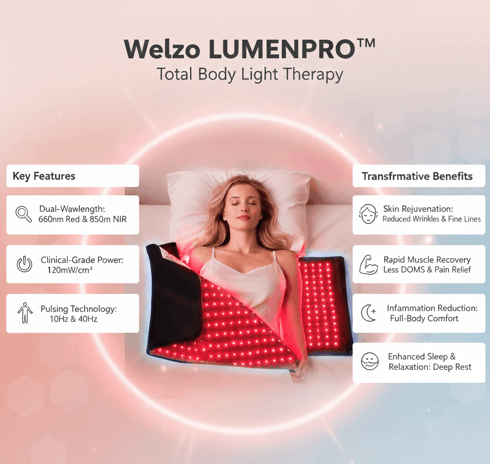 Welzo LUMENPRO™ Full-Body Red Light Therapy Blanket Bag | Near-Infrared 660nm & 850nm LED Recovery Mat - 6