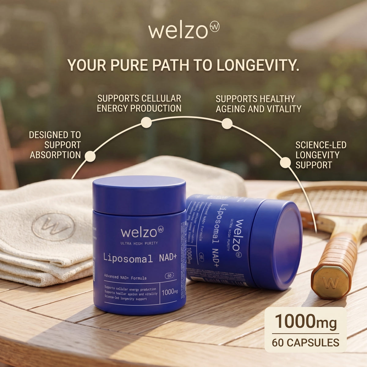 Welzo Ultra Purity Liposomal NAD+ 1000mg advanced absorption capsules – view 8