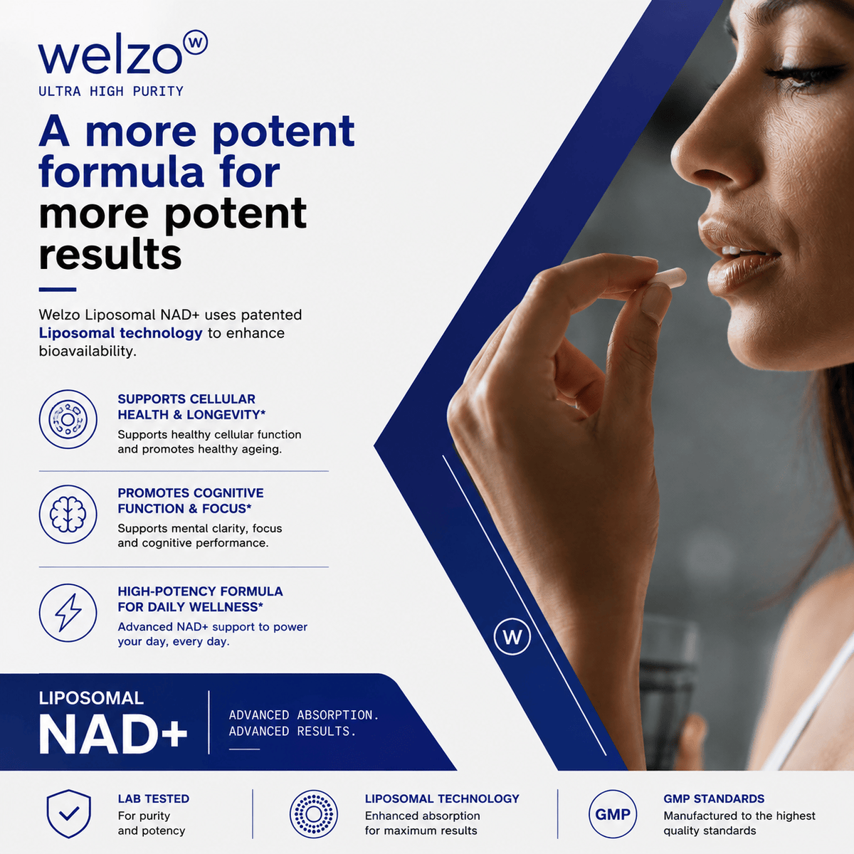 Welzo Ultra Purity Liposomal NAD+ 1000mg advanced absorption capsules – view 4