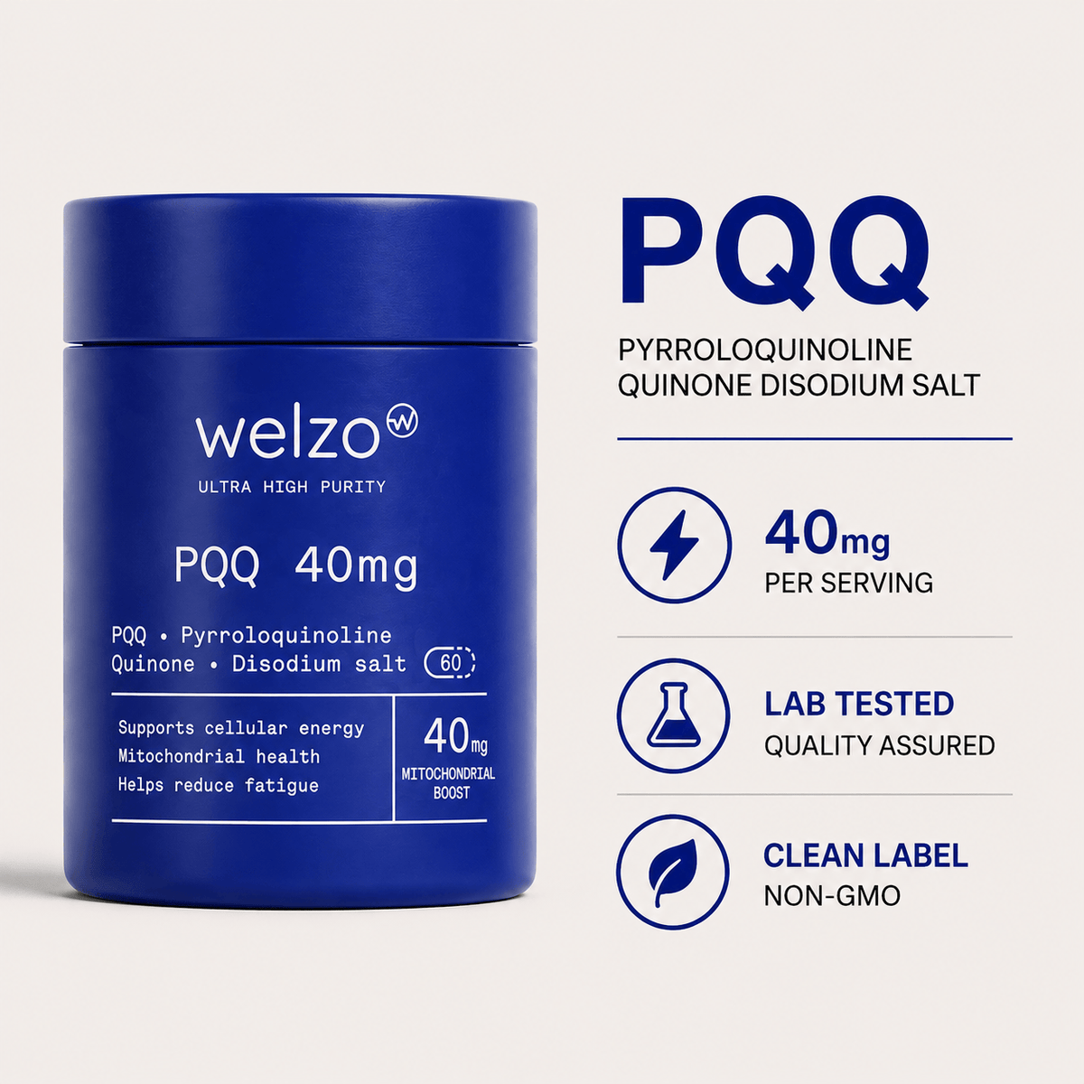 Welzo Ultra Purity PQQ 40mg mitochondrial energy capsules – view 4