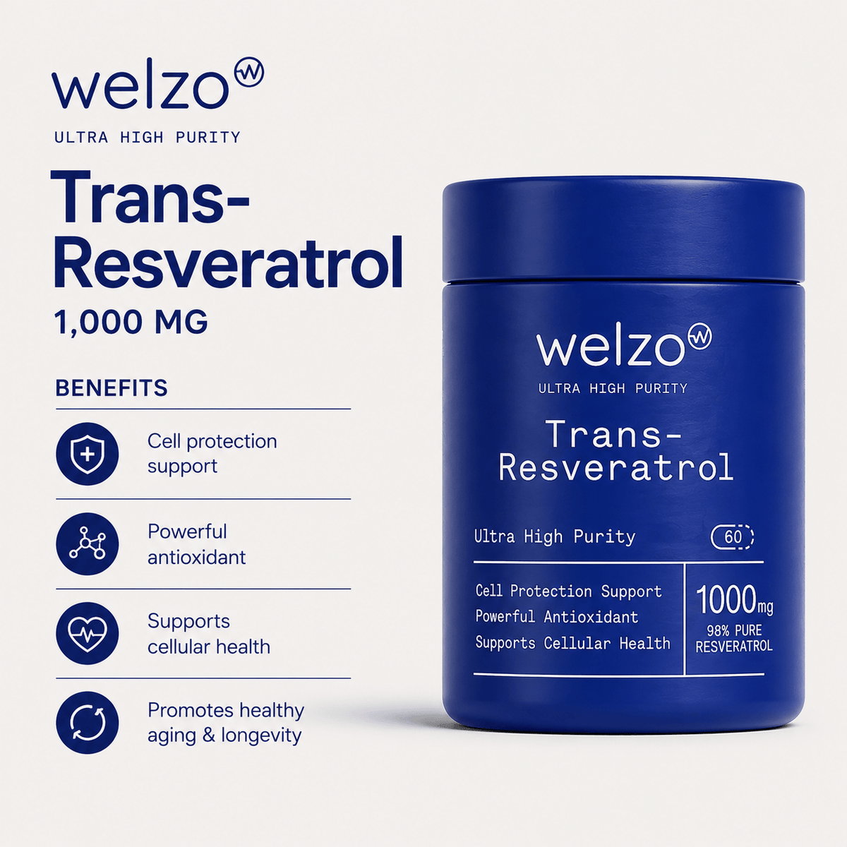 Welzo Ultra Purity Trans-Resveratrol 1000mg 98% capsules – view 3