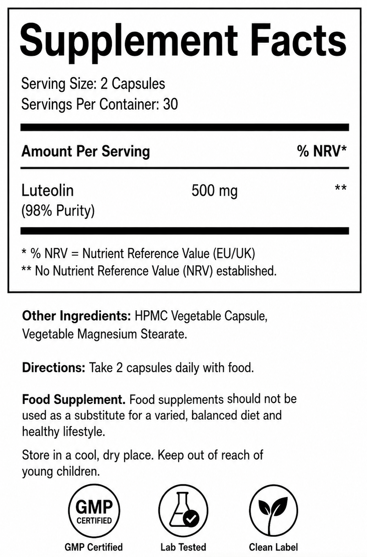 Welzo Ultra Purity Luteolin 500mg antioxidant flavonoid capsules – view 4