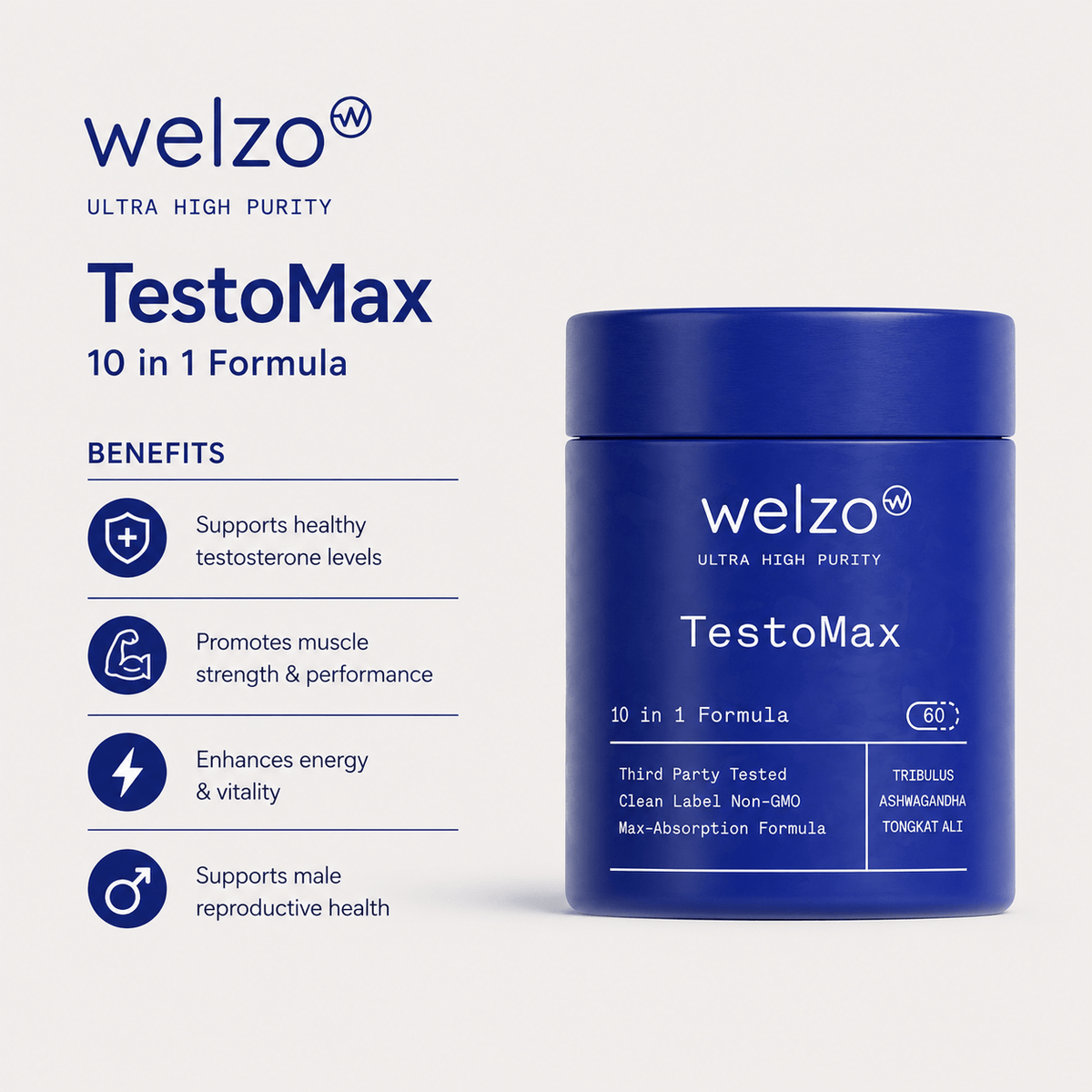 Welzo Ultra Purity TestoMax men's vitality support capsules – view 2