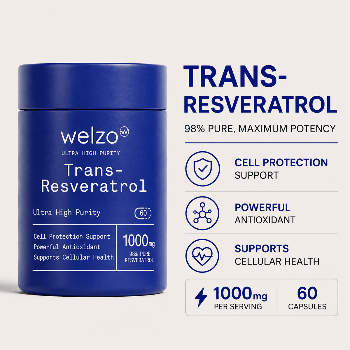 Welzo Ultra Purity Trans-Resveratrol 1000mg 98% capsules – view 4