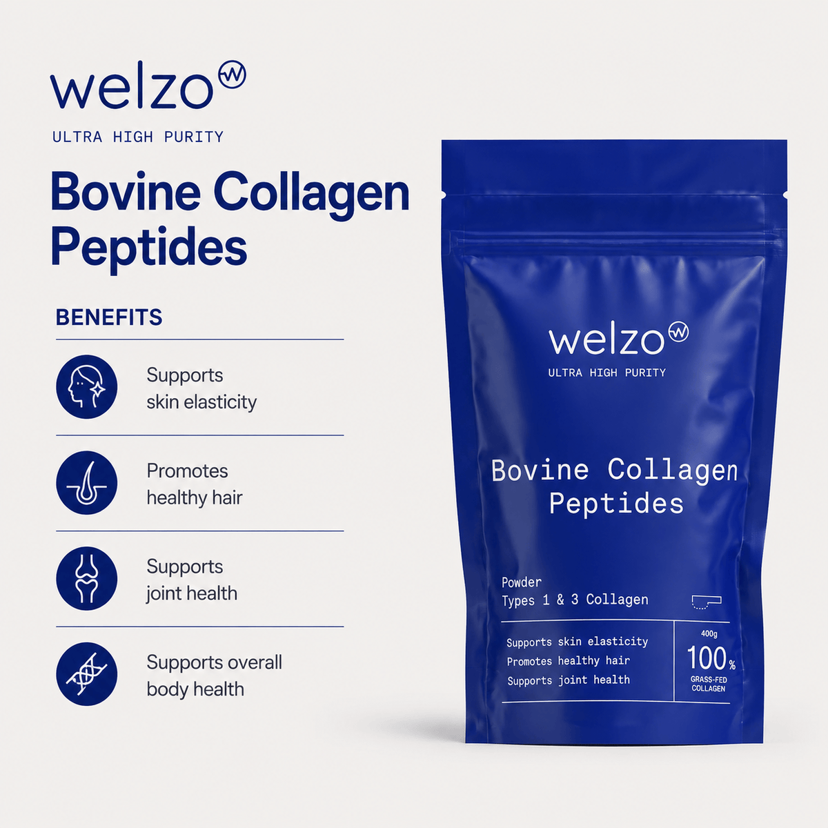 Welzo Ultra Purity bovine collagen peptides powder for skin and joints – view 2