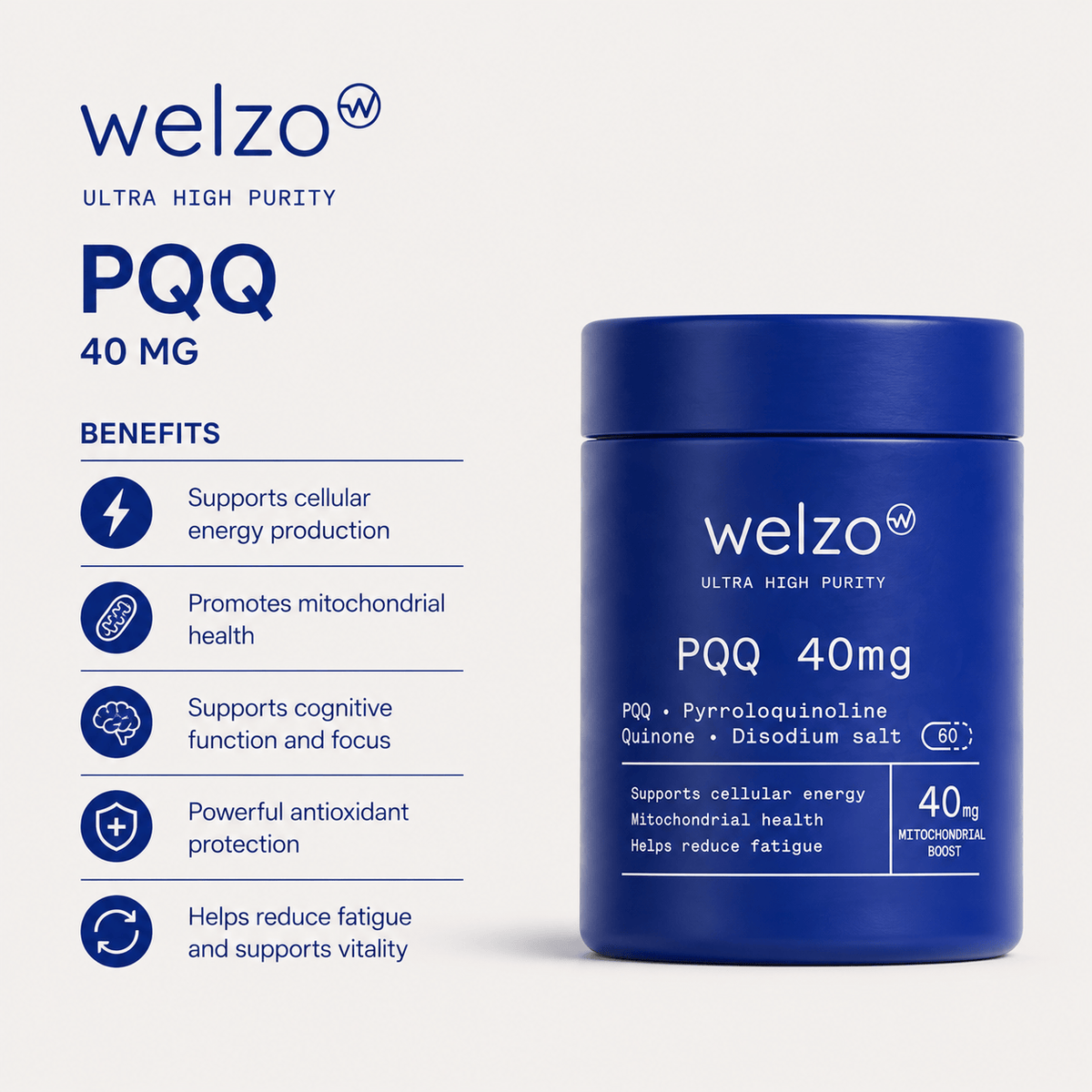Welzo Ultra Purity PQQ 40mg mitochondrial energy capsules – view 3