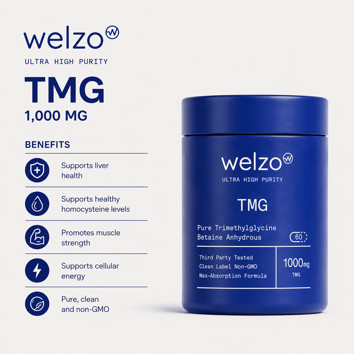 Welzo Ultra Purity TMG trimethylglycine methylation capsules – view 4