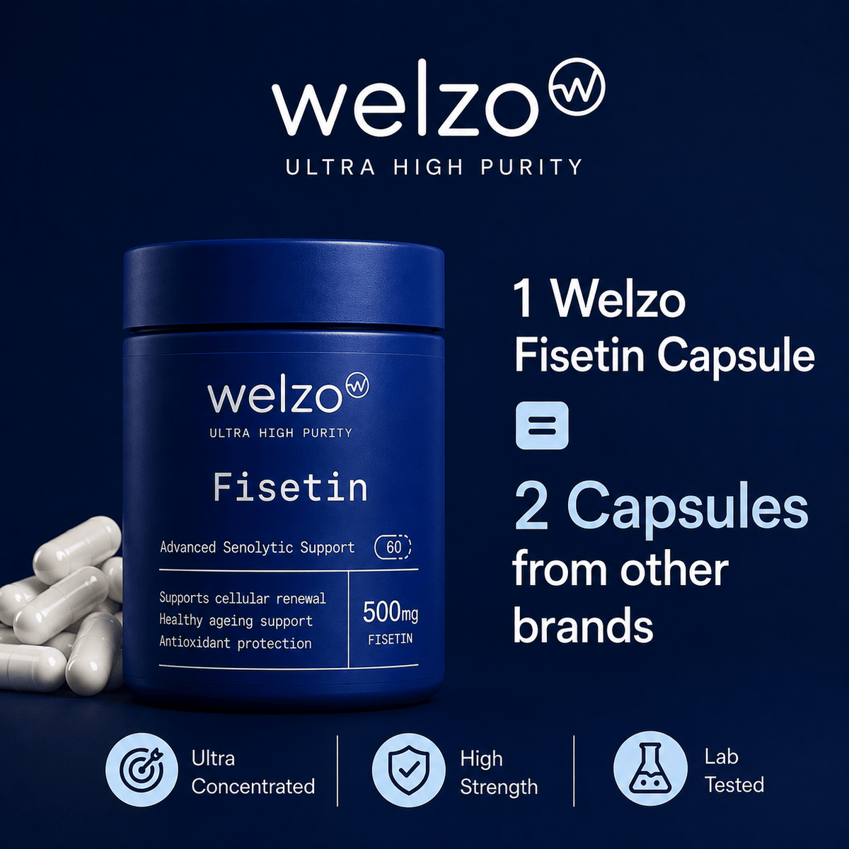 Welzo Ultra Purity Fisetin 500mg longevity flavonoid capsules – view 3