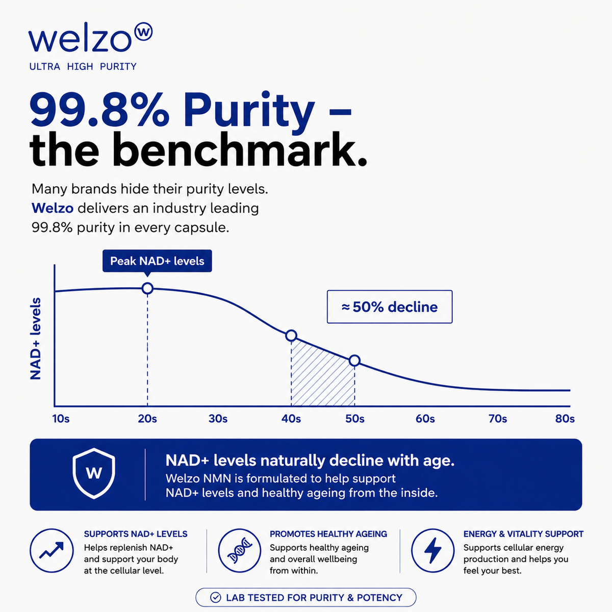 Welzo Ultra Purity NMN Pro 1200mg max strength NAD+ capsules – view 6