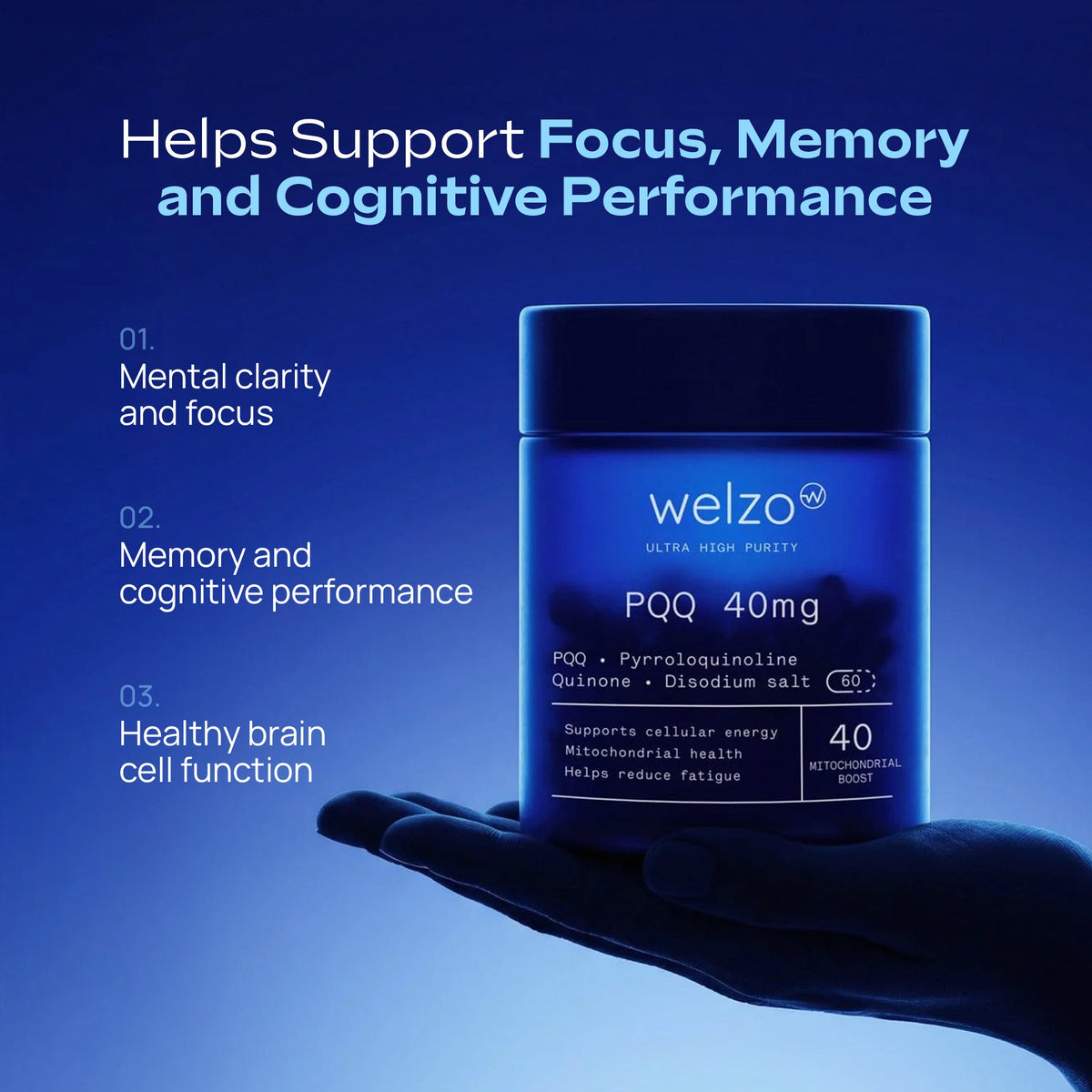Welzo Ultra Purity PQQ 40mg mitochondrial energy capsules – view 6