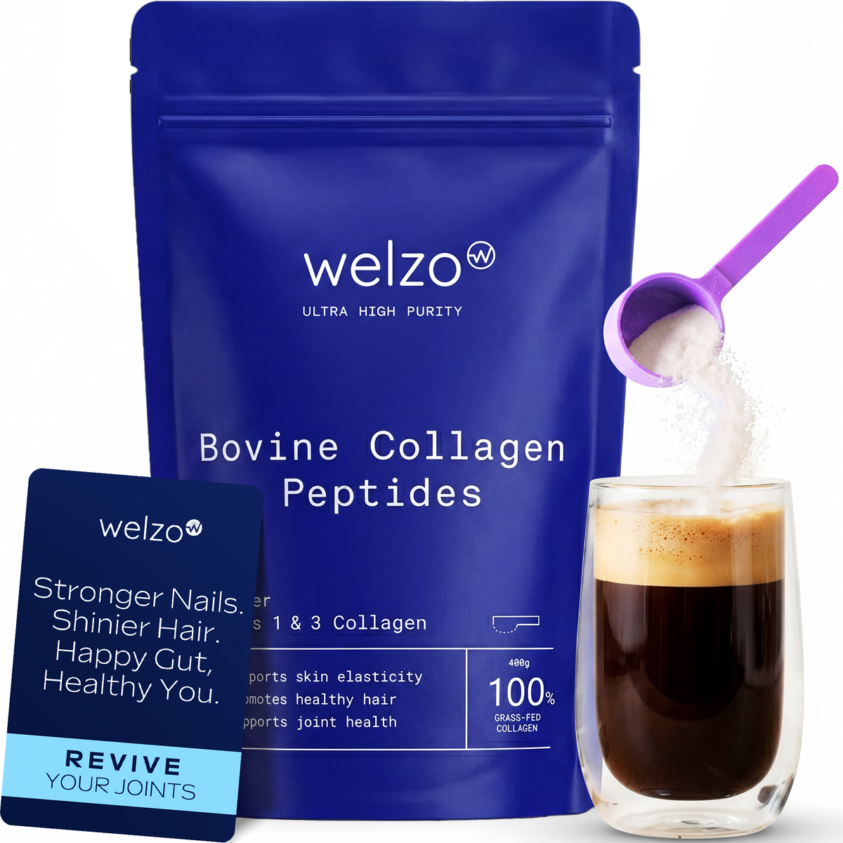 Welzo Ultra Purity bovine collagen peptides powder for skin and joints