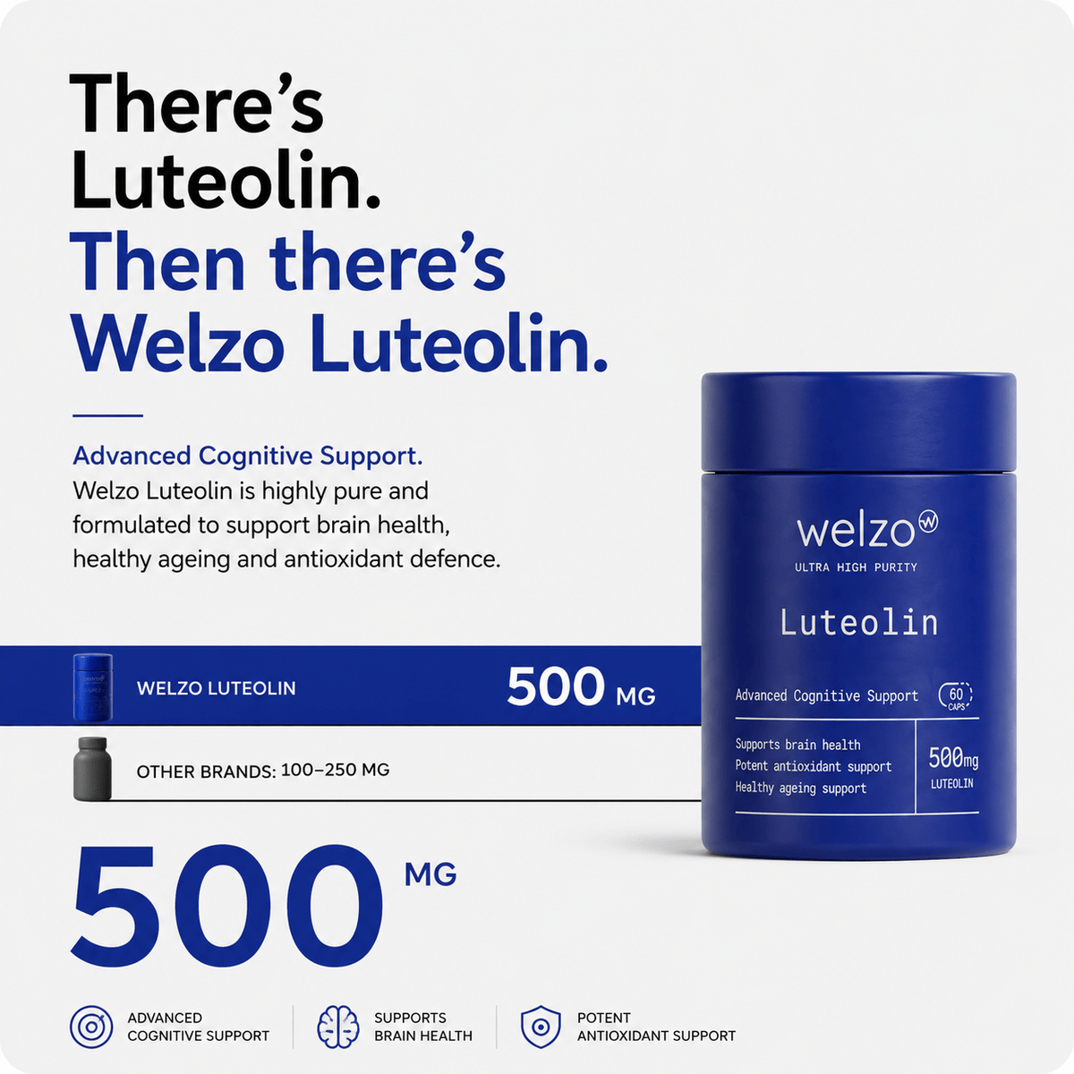 Welzo Ultra Purity Luteolin 500mg antioxidant flavonoid capsules – view 2