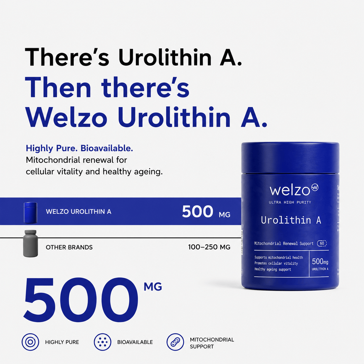 Welzo Ultra Purity Urolithin A 500mg mitochondrial health capsules – view 2